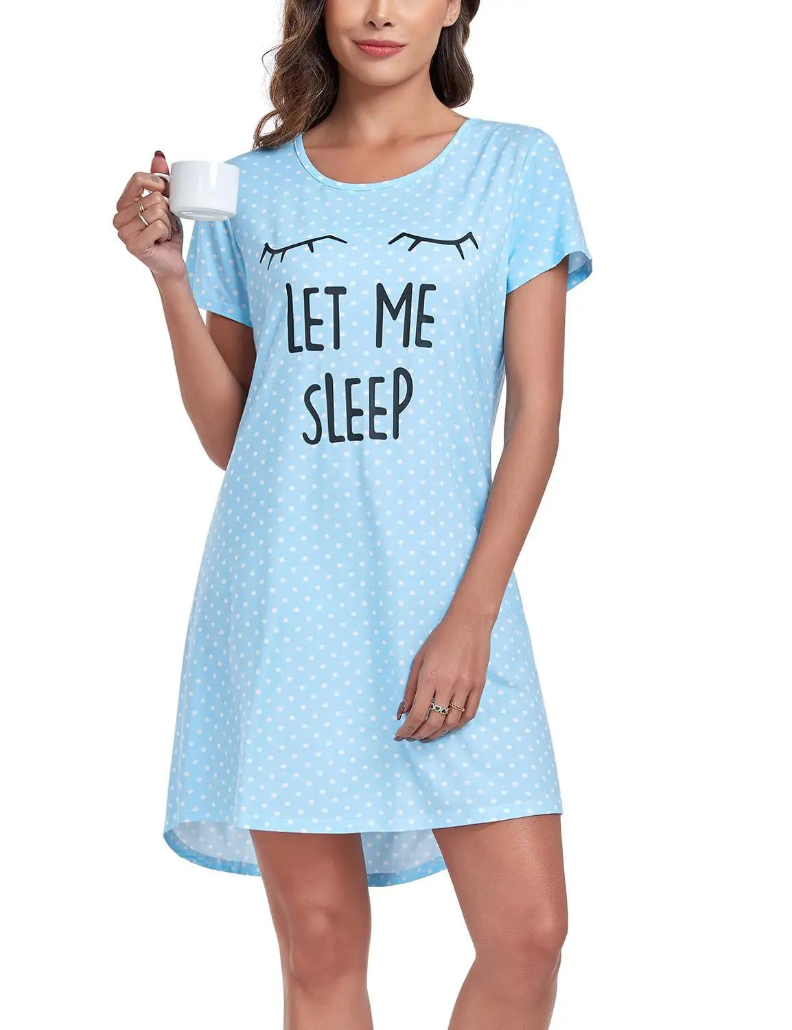 Womens Pajamas Milk Silk Cat Panda Print Short Sleeve Nightdress