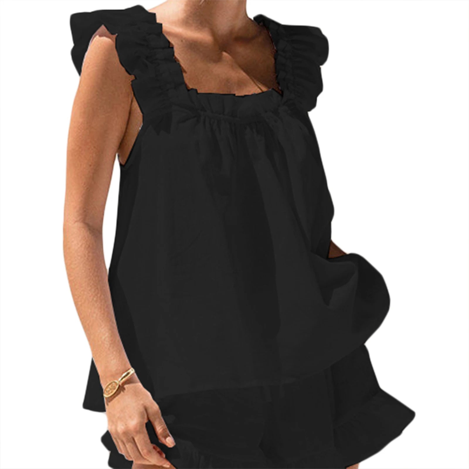 Women's Summer 2pcs Pajamas Sets Casual Sleeveless Spaghetti Straps Backless Sling Tank Top Ruffle Shorts Y2K Tracksuit