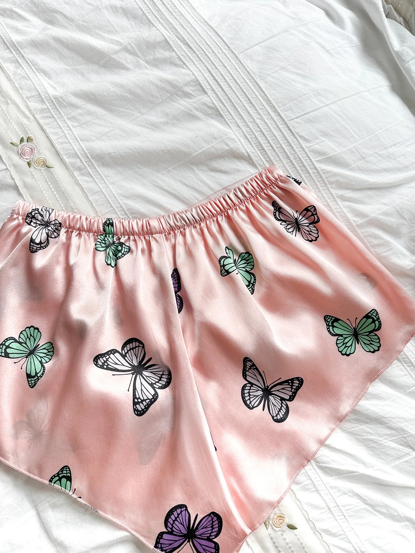 Women's new butterfly print elegant comfortable sexy halter top shorts pajamas three-piece set