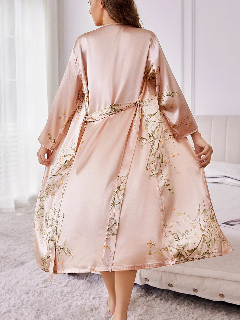 Silk Satin Floral Robe Set