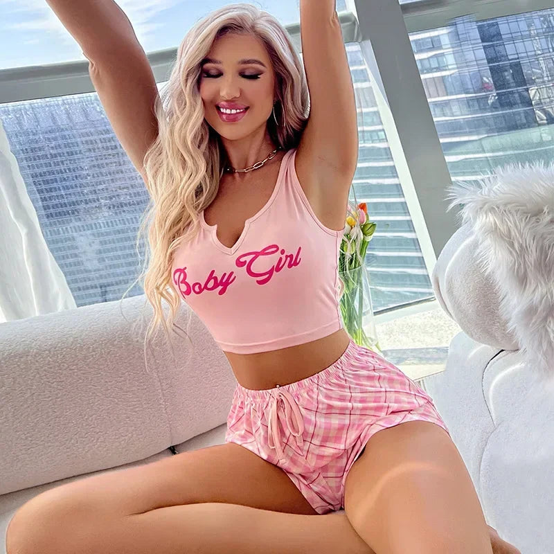 Printed Cami & Plaid Shorts Set