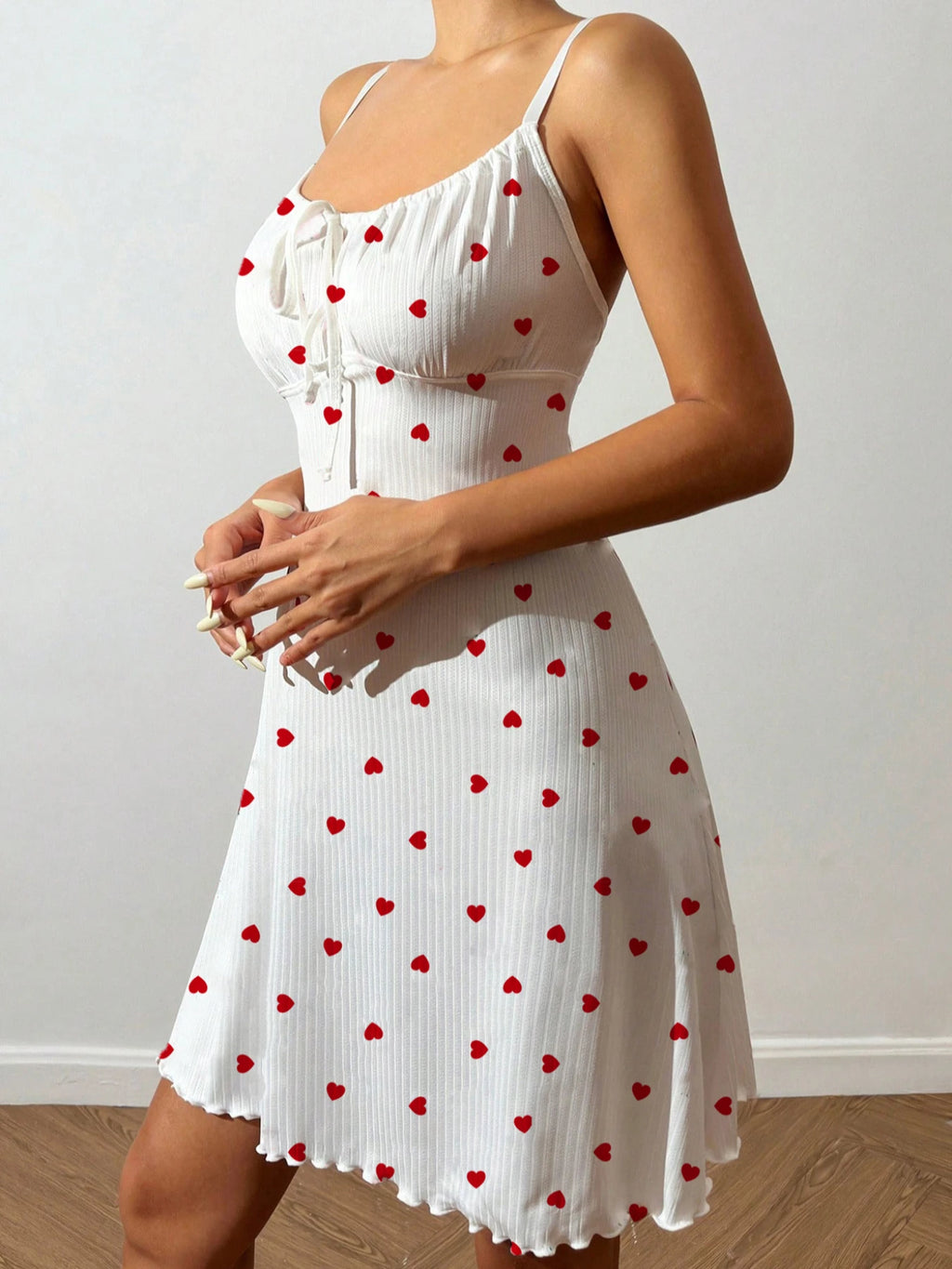 Women's Sleepwear Sexy Nightdress Night Gown Heart Printed Halter Neck Pajama Mini Dress Casual Sleepshirts Nightdress