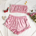 Satin Silk Pajamas Set Women Sexy Sleepwear Summer Hot Sleeveless Pijamas Faux Silk Homewear Pink Striped Nightwear Lingerie Bra