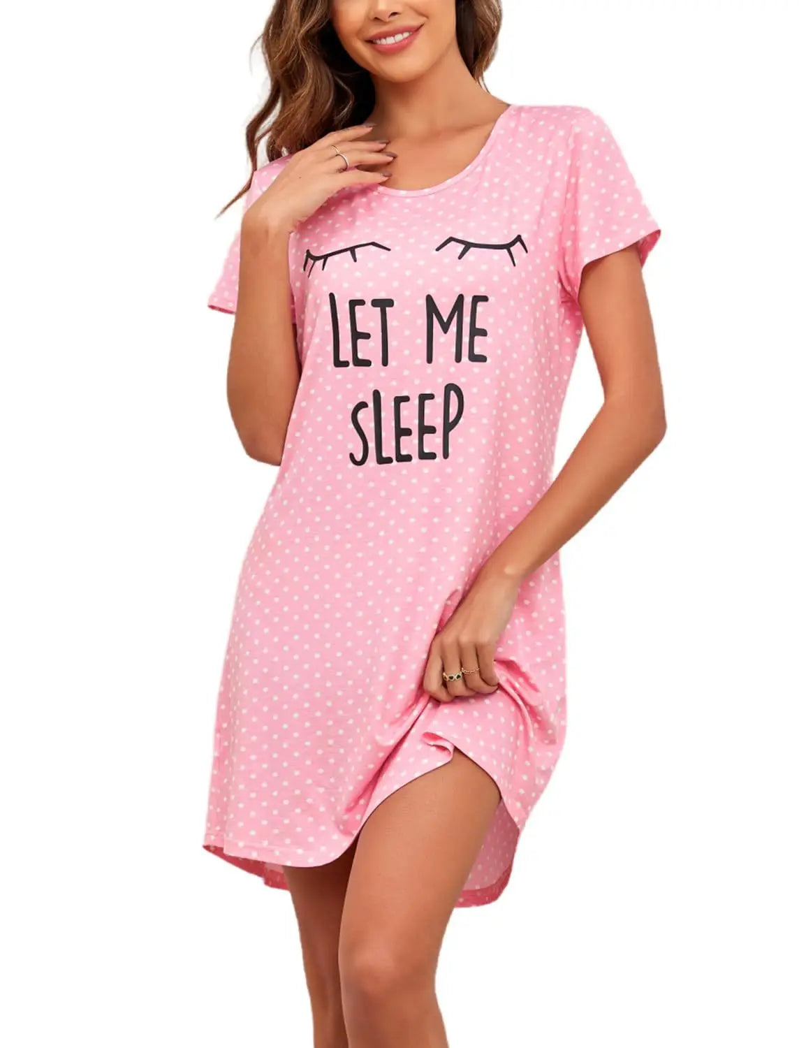 Womens Pajamas Milk Silk Cat Panda Print Short Sleeve Nightdress