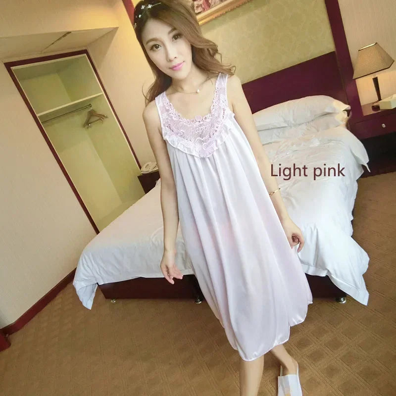 Sexy Night Dress Ice Silk Satin Sleepwear Female Nightgown Women Sleeping Dresses Night Shirts.