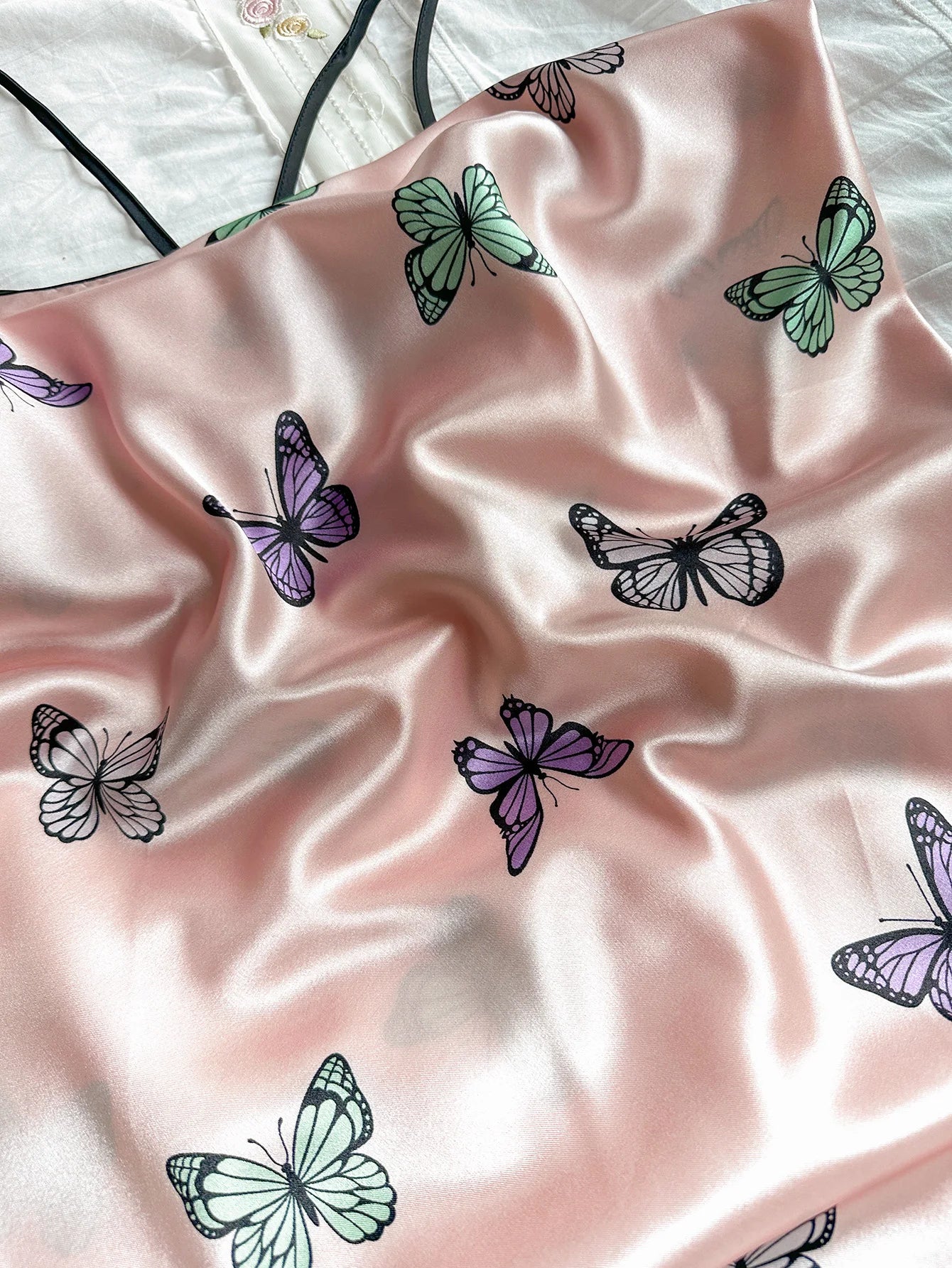 Women's new butterfly print elegant comfortable sexy halter top shorts pajamas three-piece set