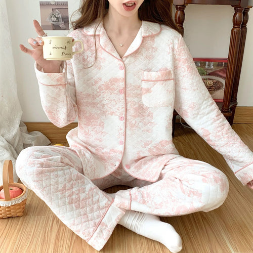 2023 NEW Women's Pajamas Suit Thick Warm Cardigan Winter Pyjamas Sets Long Sleeve Autumn Home Clothes Sleepwear