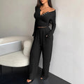 V-Neck Button Crop Pajama Set